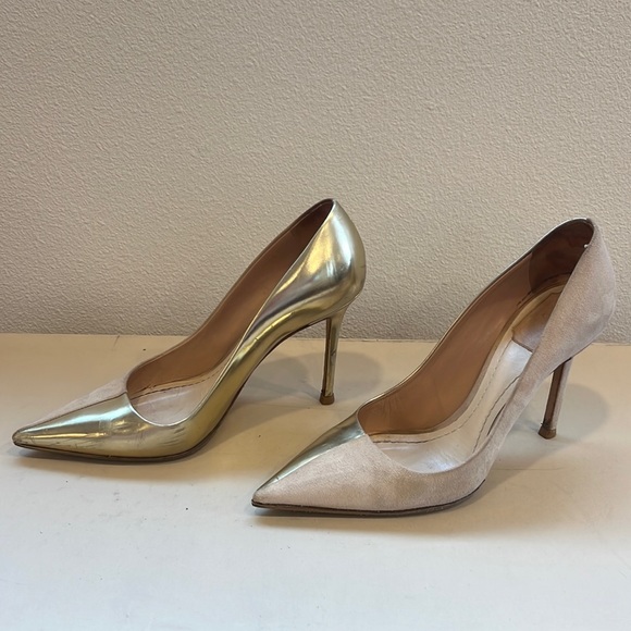 Christian Dior Beige Suede & Gold Leather Pumps - Picture 2 of 6